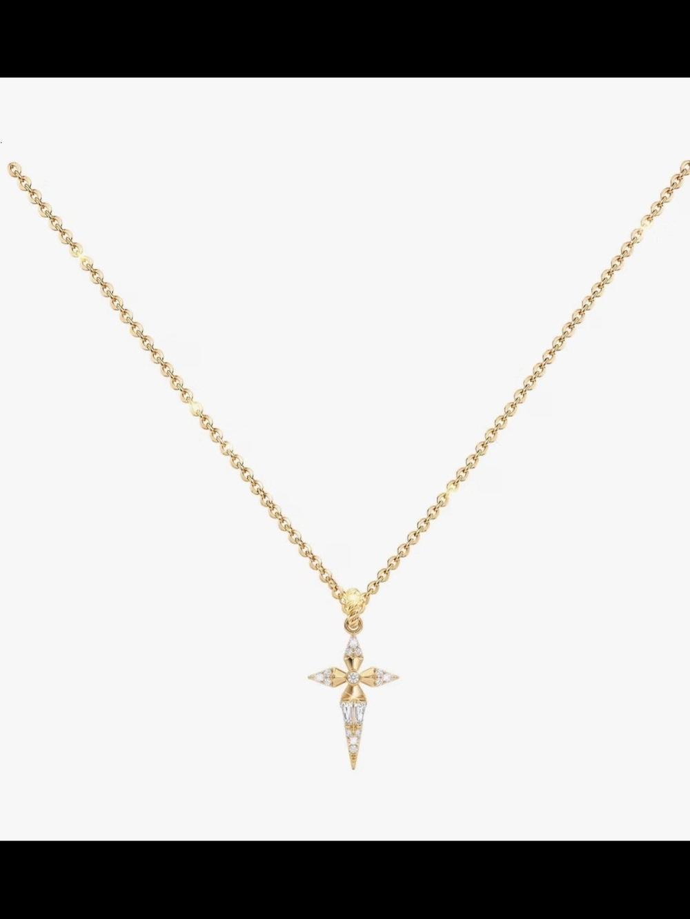 Gold Starburst Cross Pendant Necklace With CZ - Picture 1 of 3